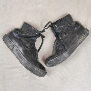 BOTH Black Leather Rubberized High Top Sneakers Mens 41 Lace-Up Waterproof Shoes